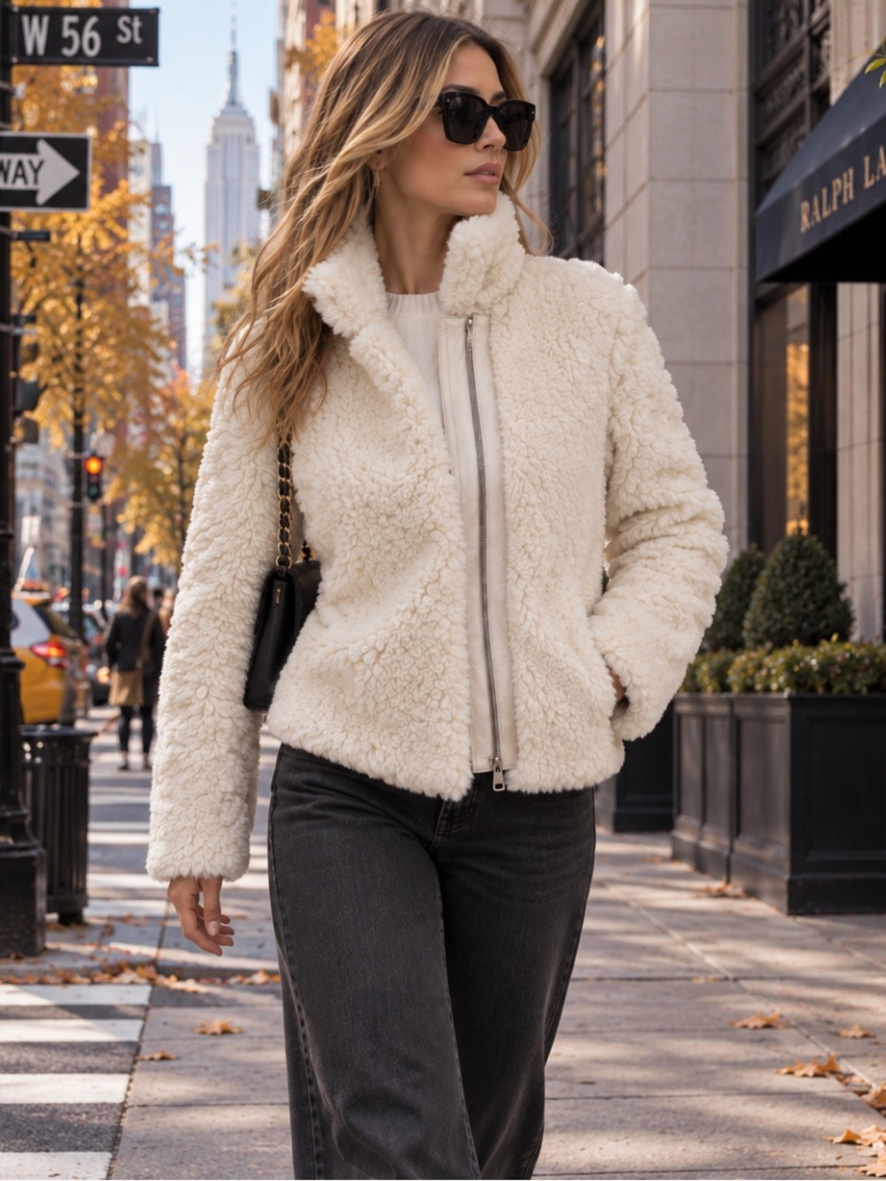 AX Armani Exchange Cream Faux Fur Jacket Size Small